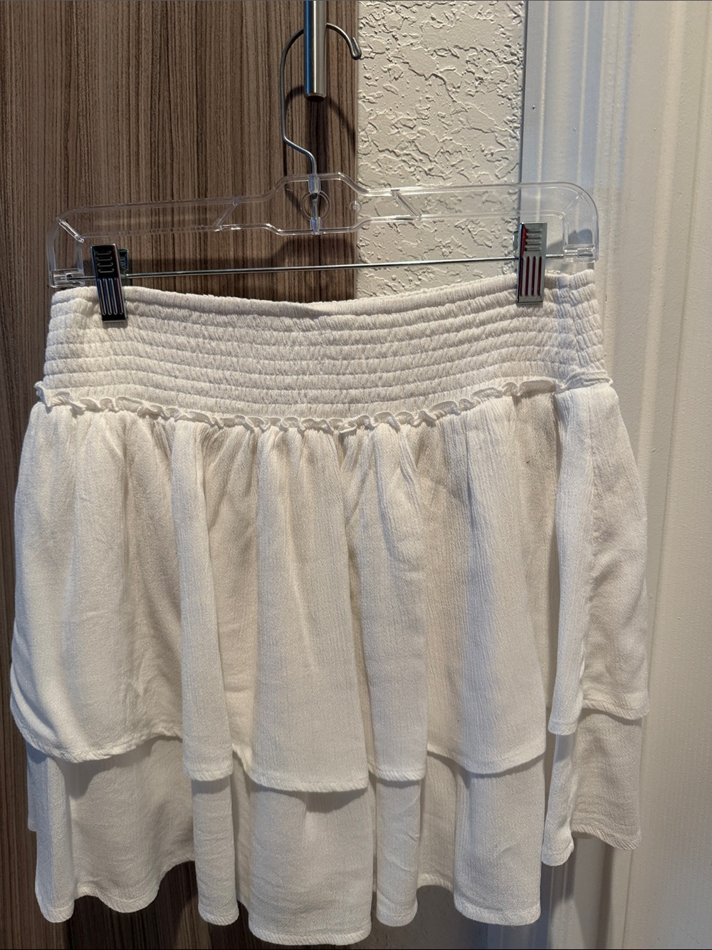 Women’s White Tiered Smocked-Waist Skater Skirt